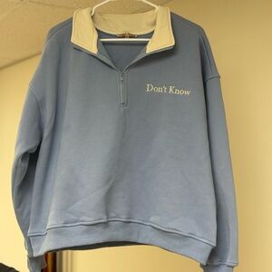 Don't Know Half-Zip Pullover Sweatshirt - Light Blue